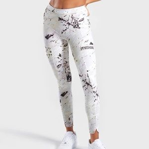 XS Gymshark Ori Marble Leggings - White/Grey